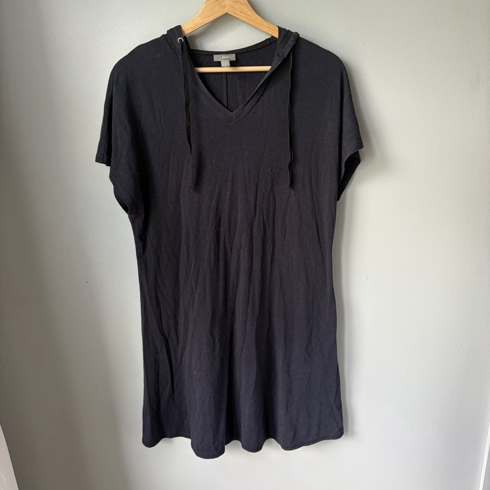Vtg J Jill Black Hooded Dress Short Sleeve Stretch Small Petite Lyocell‎ Blend